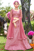 Beautiful Thread Embroidered Net Lehenga In Blush Pink 