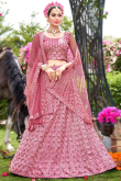 Beautiful Thread Embroidered Net Lehenga In Blush Pink 