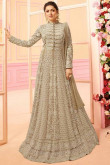 Resham Embroidered Net Net Beige Anarkali Suit