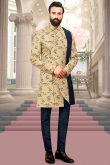 Beige Brocade Woven Zari Men's Sherwani