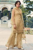 Beige Colour Net Sharara Suit With Sequins Work