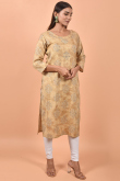Beige Cotton Kurti With Printed