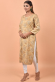 Beige Cotton Kurti With Printed
