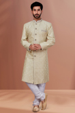 Beige Dupion Silk Embroidered Men Sherwani