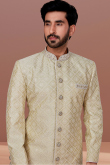 Beige Dupion Silk Embroidered Men Sherwani