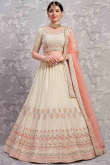 Party Wear Zari Embroidered Beige Lehenga in Georgette
