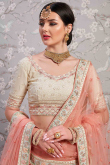 Party Wear Zari Embroidered Beige Lehenga in Georgette