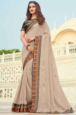 Beige Jute Embroidered Party Wear Saree