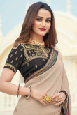 Beige Jute Embroidered Party Wear Saree