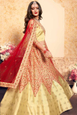 Red and Beige Bridal Satin Lehenga with Embroidered Net Dupatta