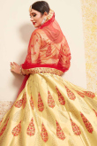 Red and Beige Satin Lehenga with Satin Choli and Net Dupatta