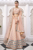 Beige Mirror Work Embroidered Silk Lehenga