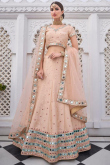 Beige Mirror Work Embroidered Silk Lehenga