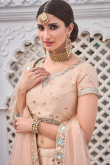 Beige Mirror Work Embroidered Silk Lehenga