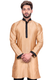 Beige Raw Silk Kurta Pajama Set For Men