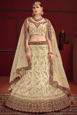 Beige Satin A-Line Embroidered Lehenga