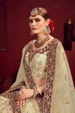 Beige Satin A-Line Embroidered Lehenga