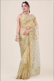 Beige Sequins Embroidered Net Fancy Saree