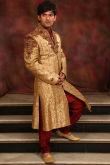 Beige Silk Embroidered Men Sherwani
