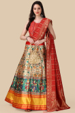 Beige Silk Printed A Line Lehenga 