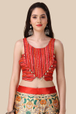 Beige Silk Printed A Line Lehenga 