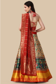 Beige Silk Printed A Line Lehenga 