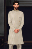 Beige Silk Straight Cut Men's Sherwani