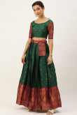 Best Fit Dark Green Woven Zari Silk Pleated Lehenga 