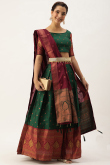 Best Fit Dark Green Woven Zari Silk Pleated Lehenga 