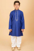 Embroidered Blue Cotton Long Kurta Pajama set