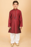Boys Red Full Sleeve Cotton Kurta Pajama Set For Eid