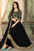 Resham Embroidered Faux Georgette Black Anarkali Suit
