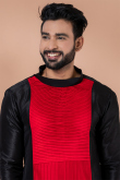 Black And Red Dupion Silk Plain Men's Kurta With Churidar