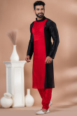 Black And Red Dupion Silk Plain Men's Kurta With Churidar