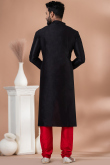 Black And Red Dupion Silk Plain Men's Kurta With Churidar