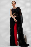 Black and Red Half & Half Saree in Georgette with Sequin Blouse