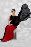 Black and Red Half & Half Saree in Georgette with Sequin Blouse