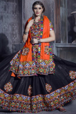 Party Wear Lace Embroidered Black Lehenga in Art Silk