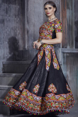Party Wear Lace Embroidered Black Lehenga in Art Silk