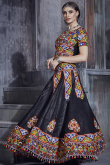 Black Party Wear Patch Embroidered Lehenga in Art Silk