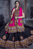Black Party Wear Thread Embroidered Lehenga in Art Silk