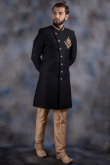 Art Silk Readymade Sherwani In Black Color