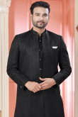 Black Art Silk Sherwani With Embroidered Jacket For Wedding Wear