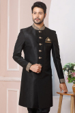 Black Banarasi Silk Embroidered Men's Sherwani