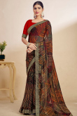 Black Chiffon Saree With Printed Work For Festival