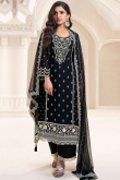 Black Chiffon Straight Pant Suit With Sequins Work For Diwali