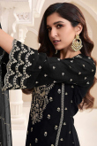Black Chiffon Straight Pant Suit With Sequins Work For Diwali