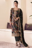 Black Chinnon Embroidered Straight Cut Trouser Suit