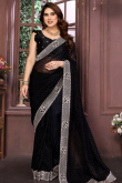 Black Chinnon Saree With Zari Work For Diwali