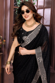 Black Chinnon Saree With Zari Work For Diwali
